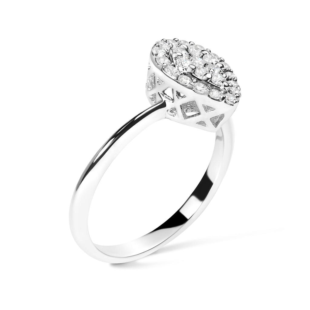 10K White Gold 3/8 Cttw Round-Cut Lab Grown Diamond Cluster Pear Promise Ring (G-H Color, VS2-SI1 Clarity)