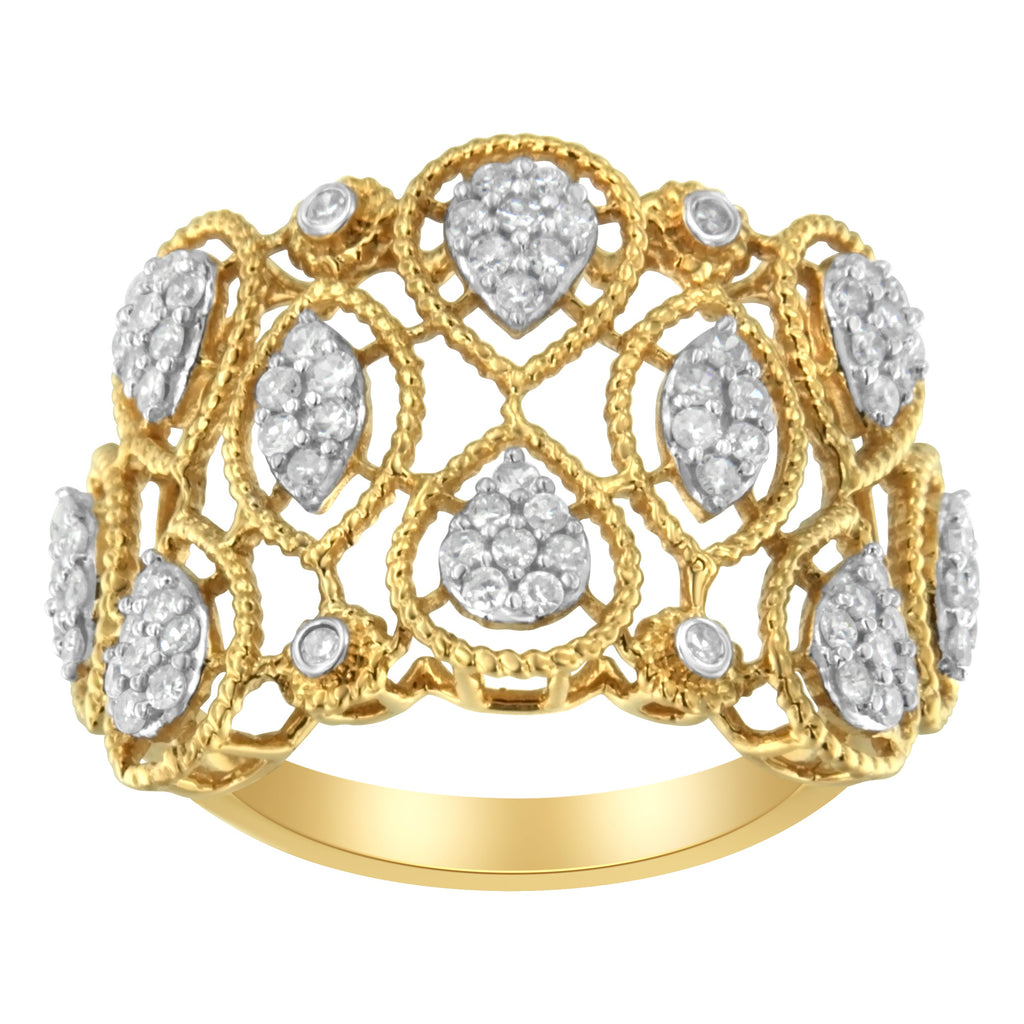 14K Yellow Gold Diamond Art Deco Ring (1/2 Cttw, H-I Color, I1 Clarity)