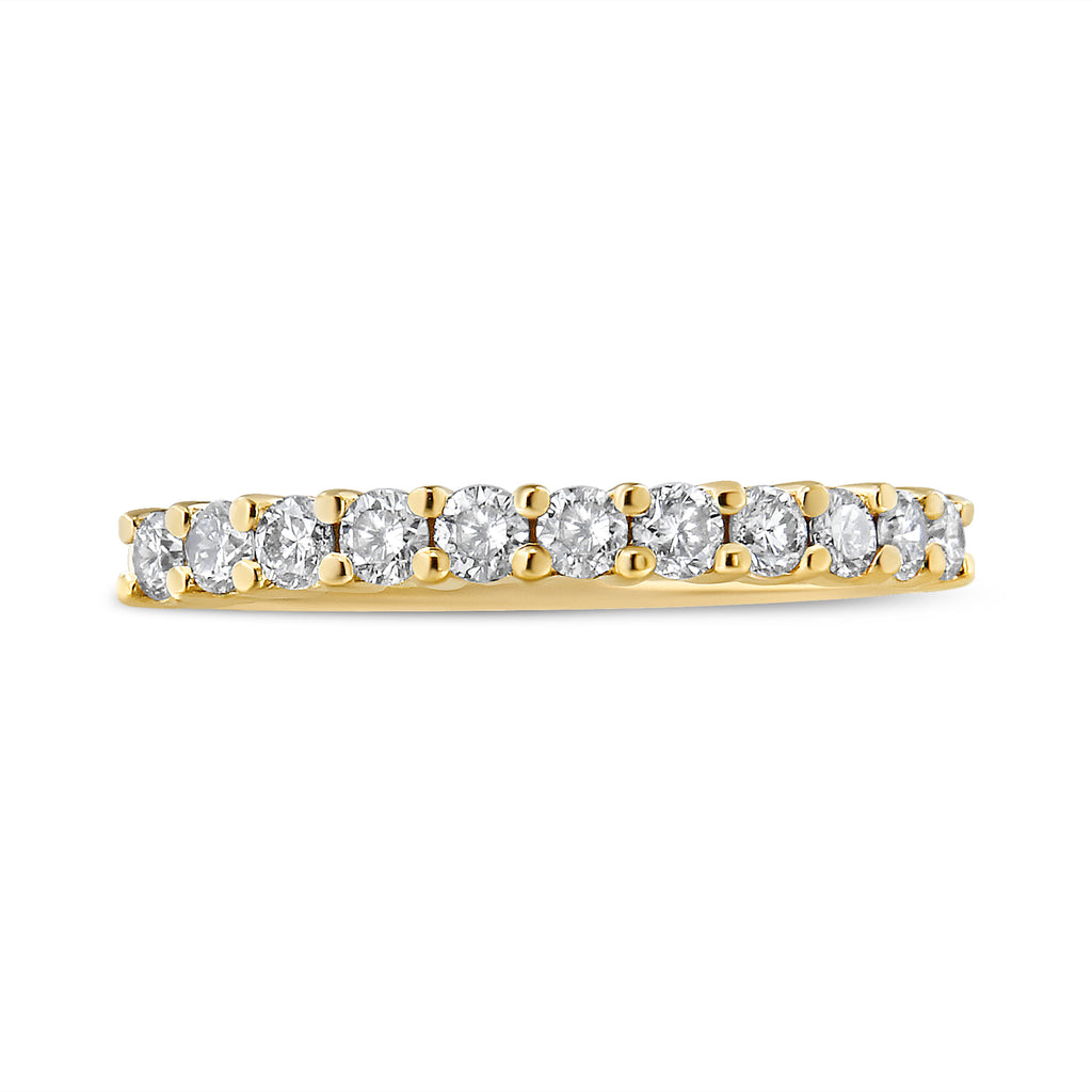 14K Yellow Gold Plated .925 Sterling Silver 1/2 cttw Shared Prong Set Brilliant Round-Cut Diamond 11 Stone Band Ring (I-J Color, SI1-SI2 Clarity)