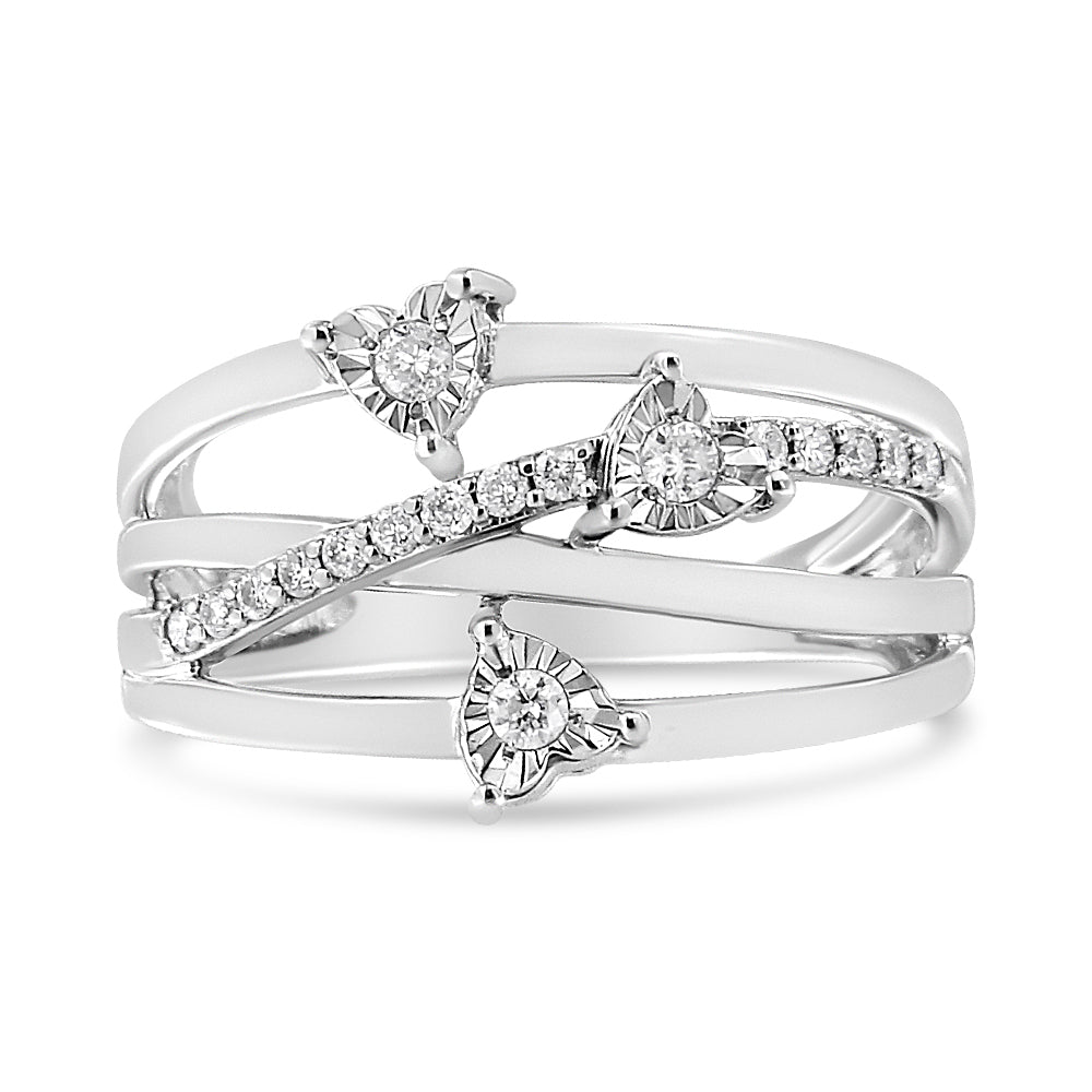 .925 Sterling Silver 1/5 Cttw Miracle-Set Diamond Heart Cross-Over Bypass Ring (I-J Color, I2-I3 Clarity)