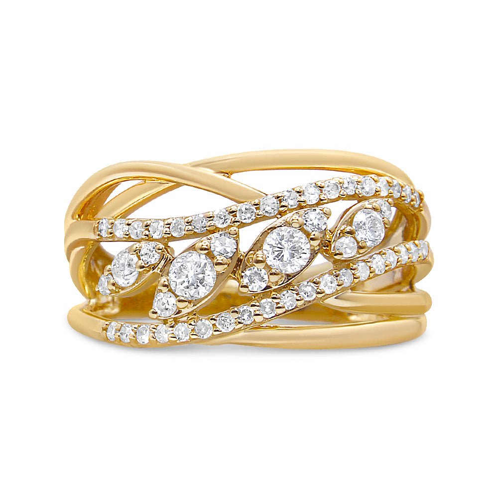 10K Yellow Gold 1/2 Cttw Round-Cut Multi Row Diamond Split Shank Cocktail Ring (H-I Color, SI2-I1 Clarity)