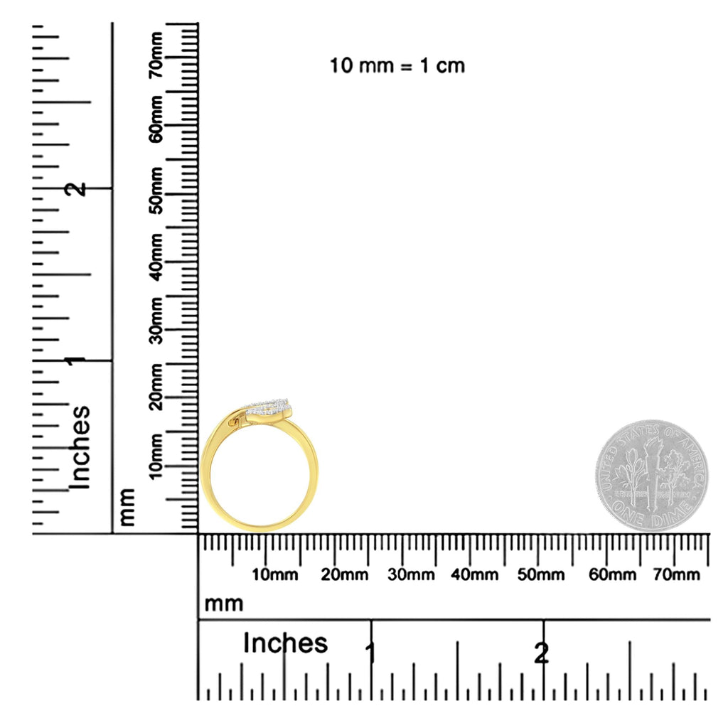 10K Yellow Gold 3/8 Cttw Round and Baguette-Cut Diamond Leaf Cocktail Ring (I-J Color, I1-I2 Clarity)