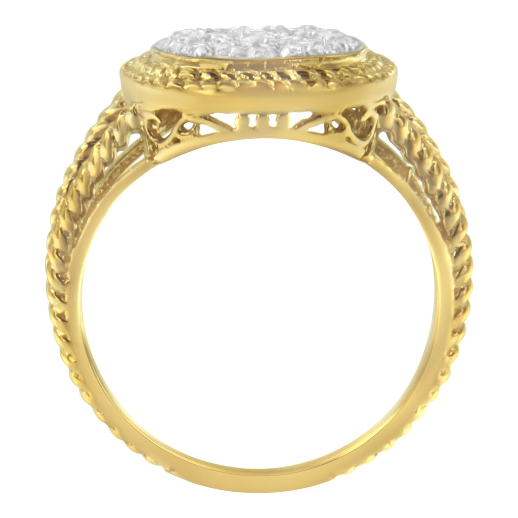 10K Yellow Gold Plated .925 Sterling Silver 1/2 Cttw Diamond Square Cushion Cluster Split Shank Cocktail Ring (J-K Color, I2-I3 Clarity)