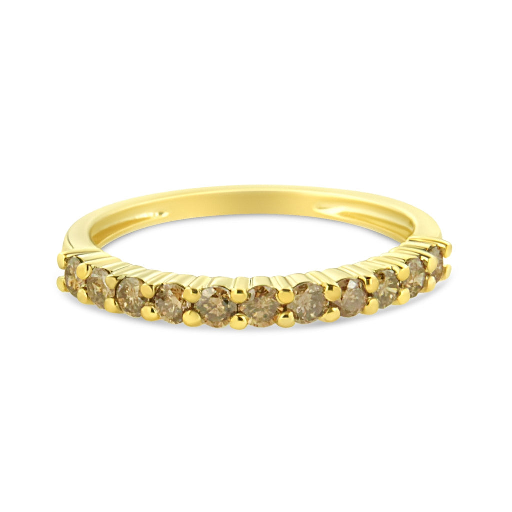 10K Yellow Gold Plated .925 Sterling Silver 1/4 Cttw Champagne Diamond 11 Stone Band Ring (K-L Color, I1-I2 Clarity)