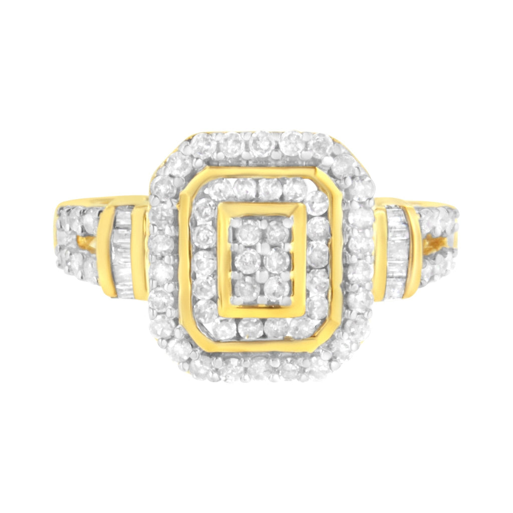 10K Yellow Gold Plated .925 Sterling Silver 3/4 Cttw Diamond Cluster Ring (I-J color, I1-I2 Clarity)