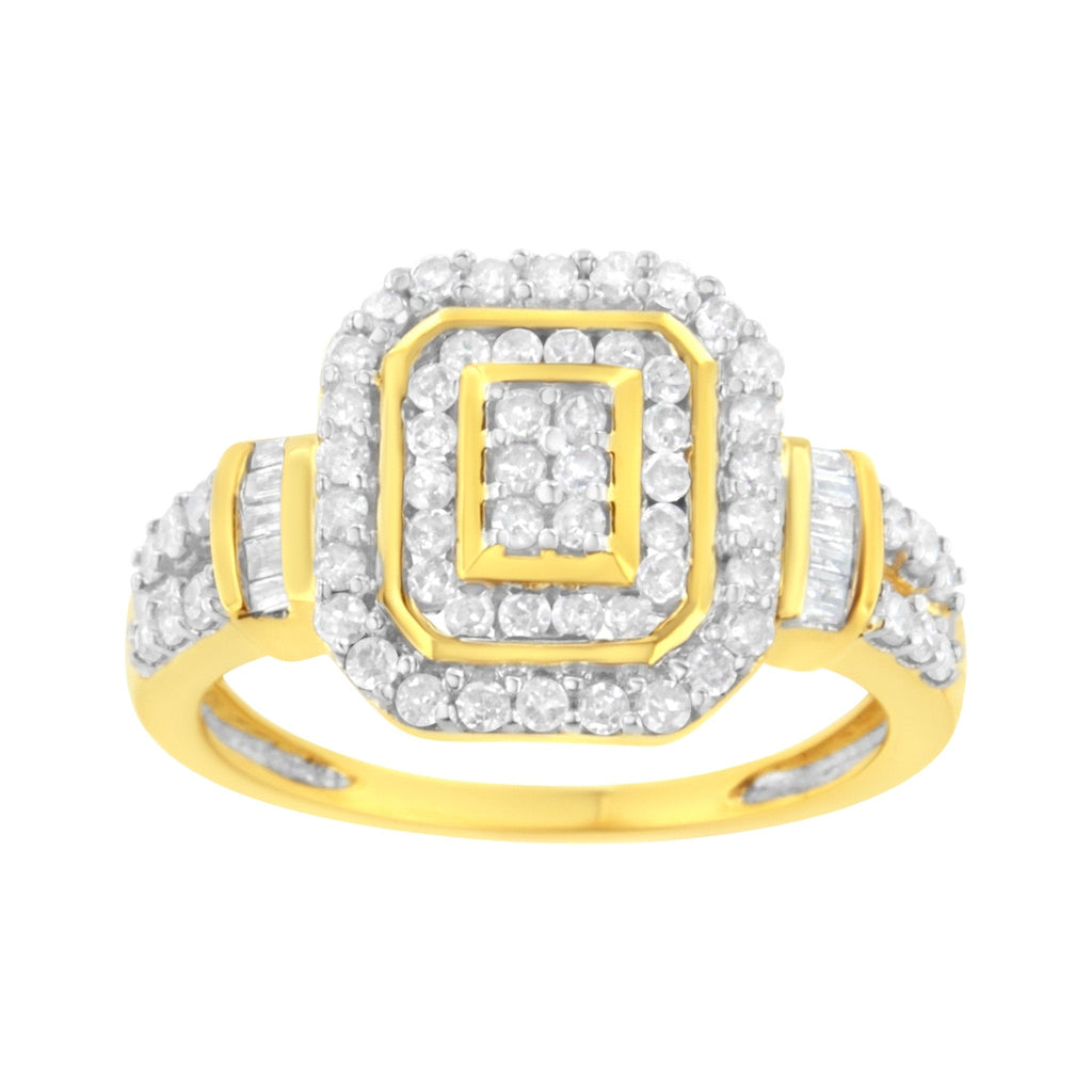 10K Yellow Gold Plated .925 Sterling Silver 3/4 Cttw Diamond Cluster Ring (I-J color, I1-I2 Clarity)