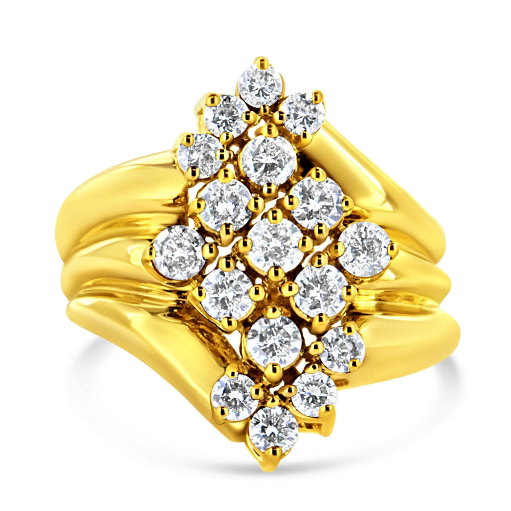 10K Yellow Gold Plated .925 Sterling Silver Diamond Cocktail Ring (1 1/2 Cttw, J-K Color, I1-I2 Clarity)