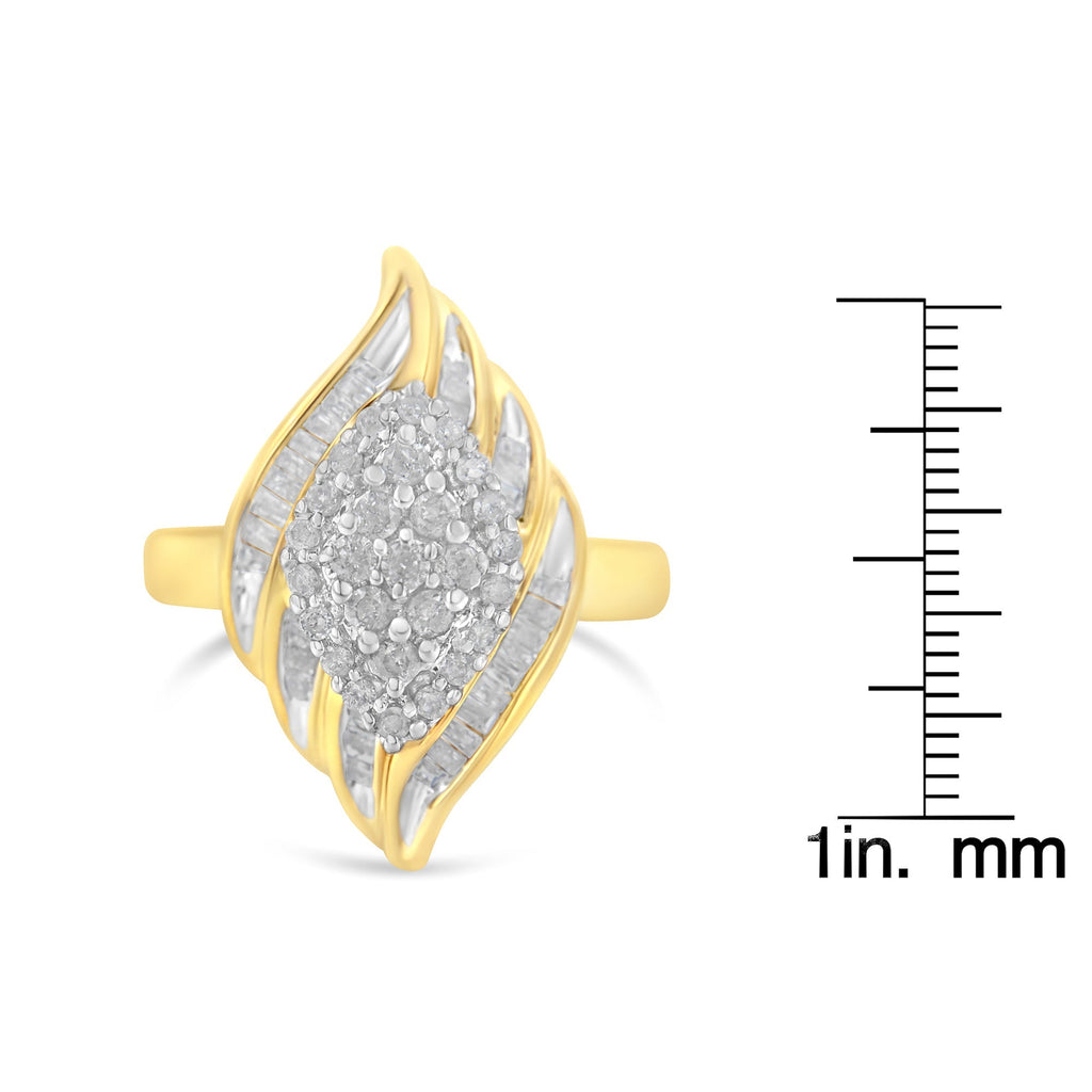 10K Yellow Gold Plated .925 Sterling Silver Diamond Cocktail Ring (3/4 Cttw, I-J Color, I2-I3 Clarity)