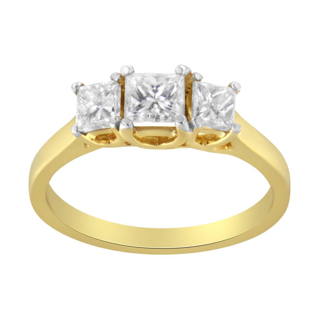 10K Yellow Gold Princess-Cut Diamond Three Stone Band Ring (1 Cttw, J-K Color, I1-I2 Clarity)