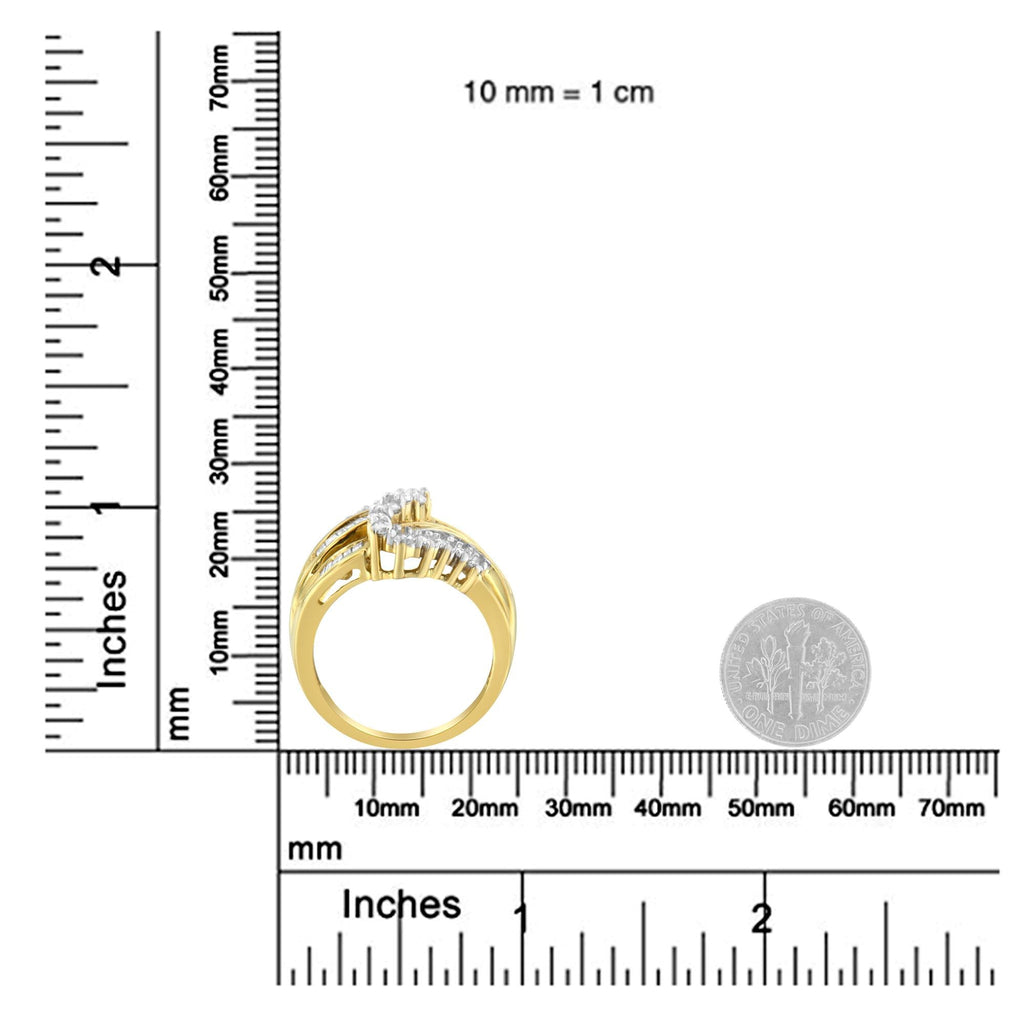 10K Yellow Gold Round and Baguette Cut Diamond Bypass Ring (1 Cttw, J-K Color, I2-I3 Clarity)