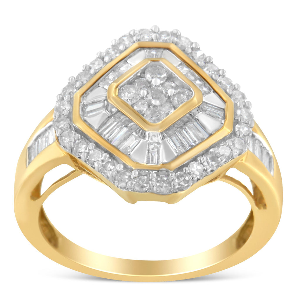 10K Yellow Gold Round and Baguette-Cut Diamond Cocktail Ring (1.0 Cttw, I-J Color, I1-I2 Clarity)