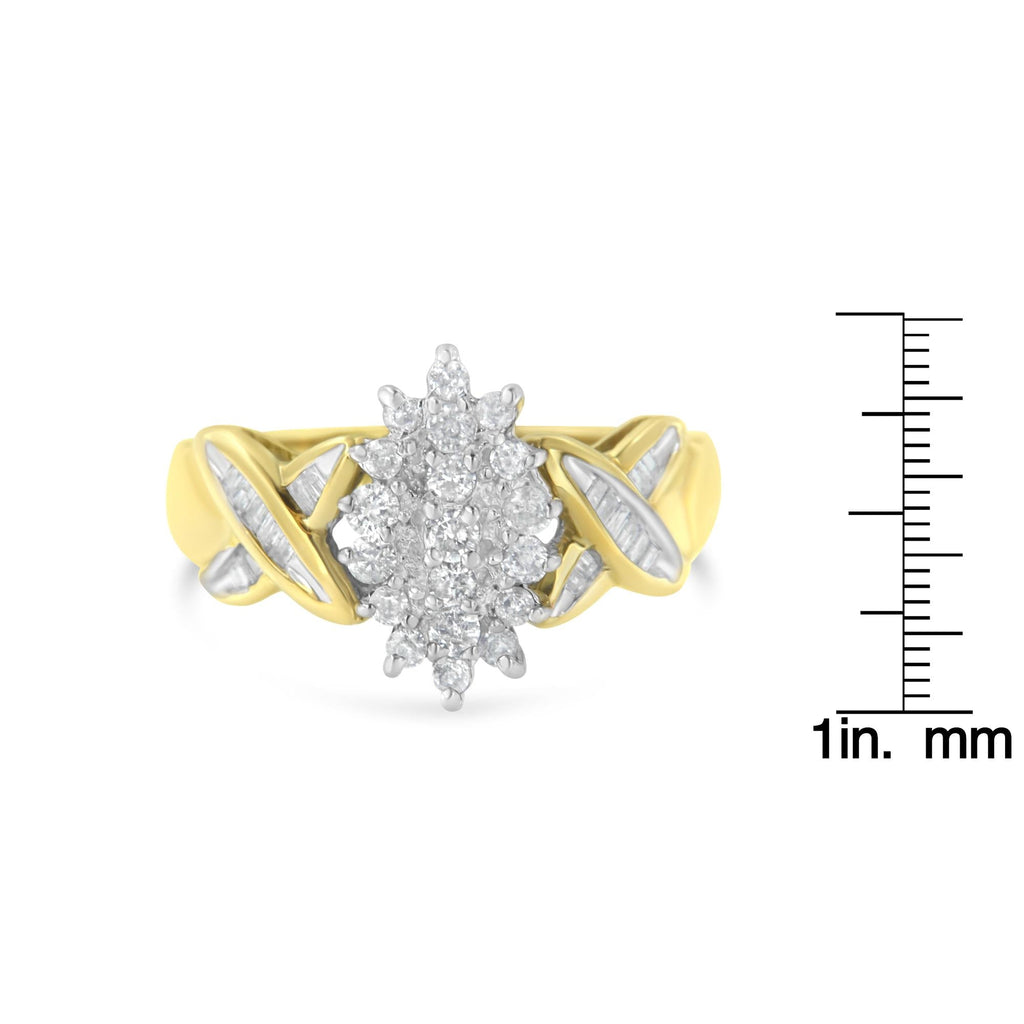 10K Yellow Gold Round And Baguette-Cut Diamond Ring (1/2 Cttw, H-I Color, I1-I2 Clarity)