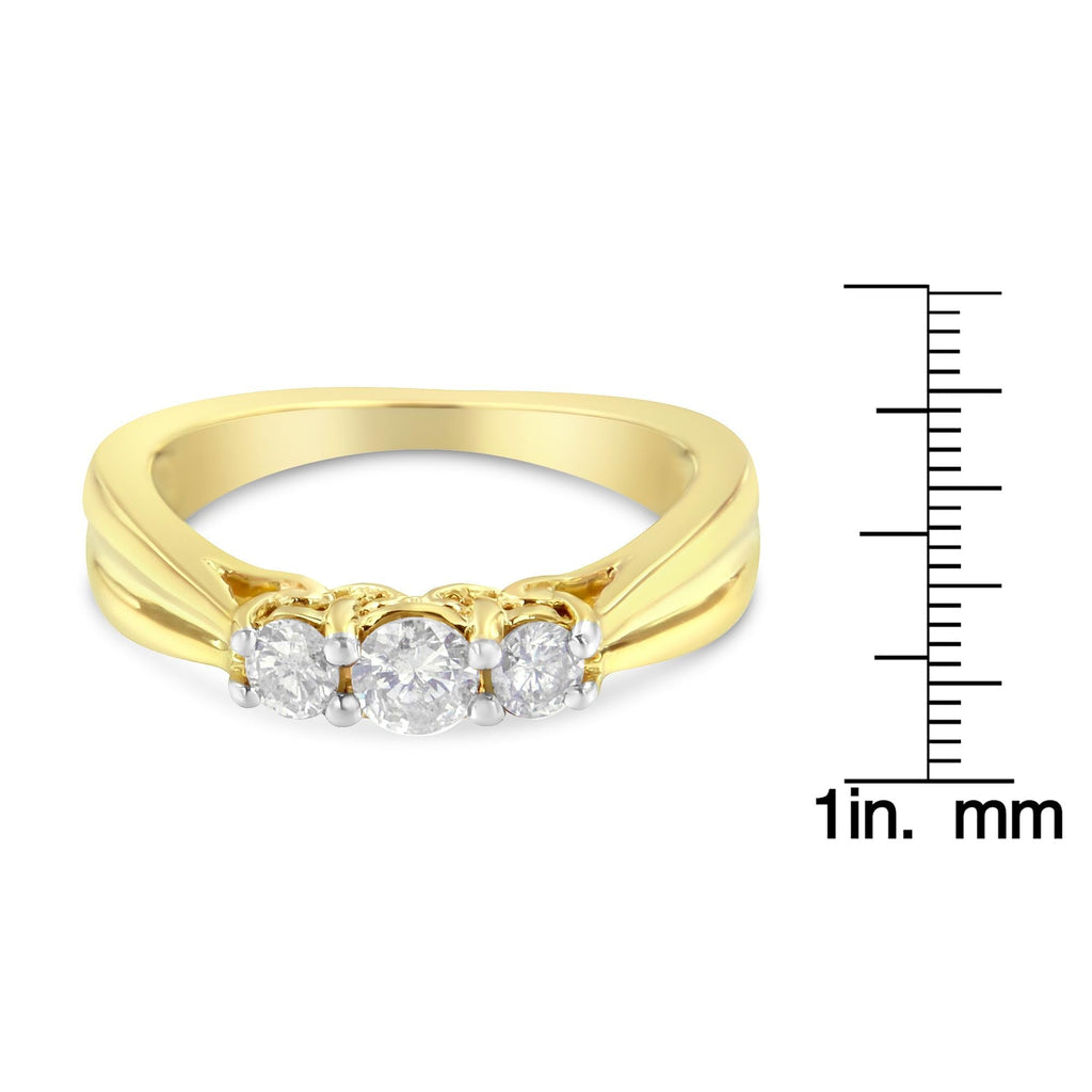 10K Yellow Gold Three-stone Diamond Ring (0.50 cttw, J-K Color, I2-I3 Clarity)