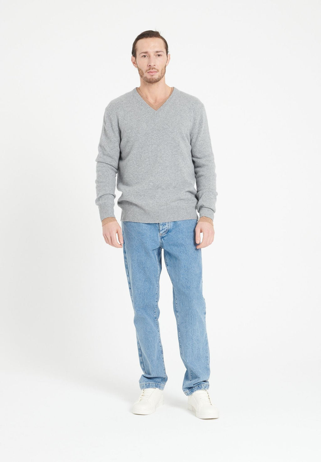 LUKE 13 4-thread cashmere V-neck sweater light grey