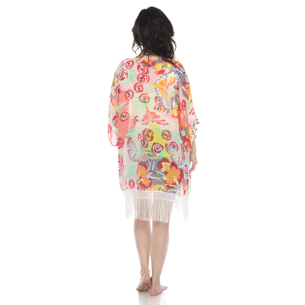 White Mark Women's Sheer Fringe Kimono