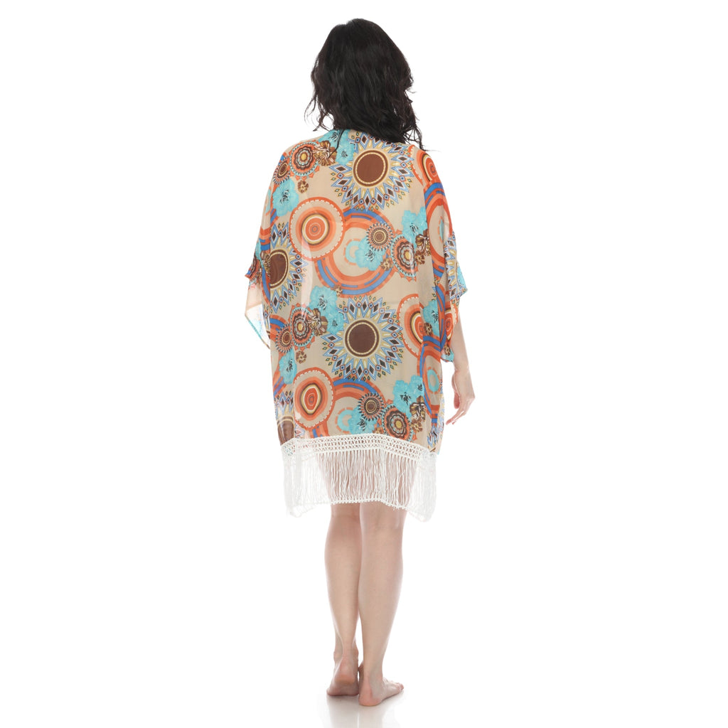 White Mark Women's Sheer Fringe Kimono