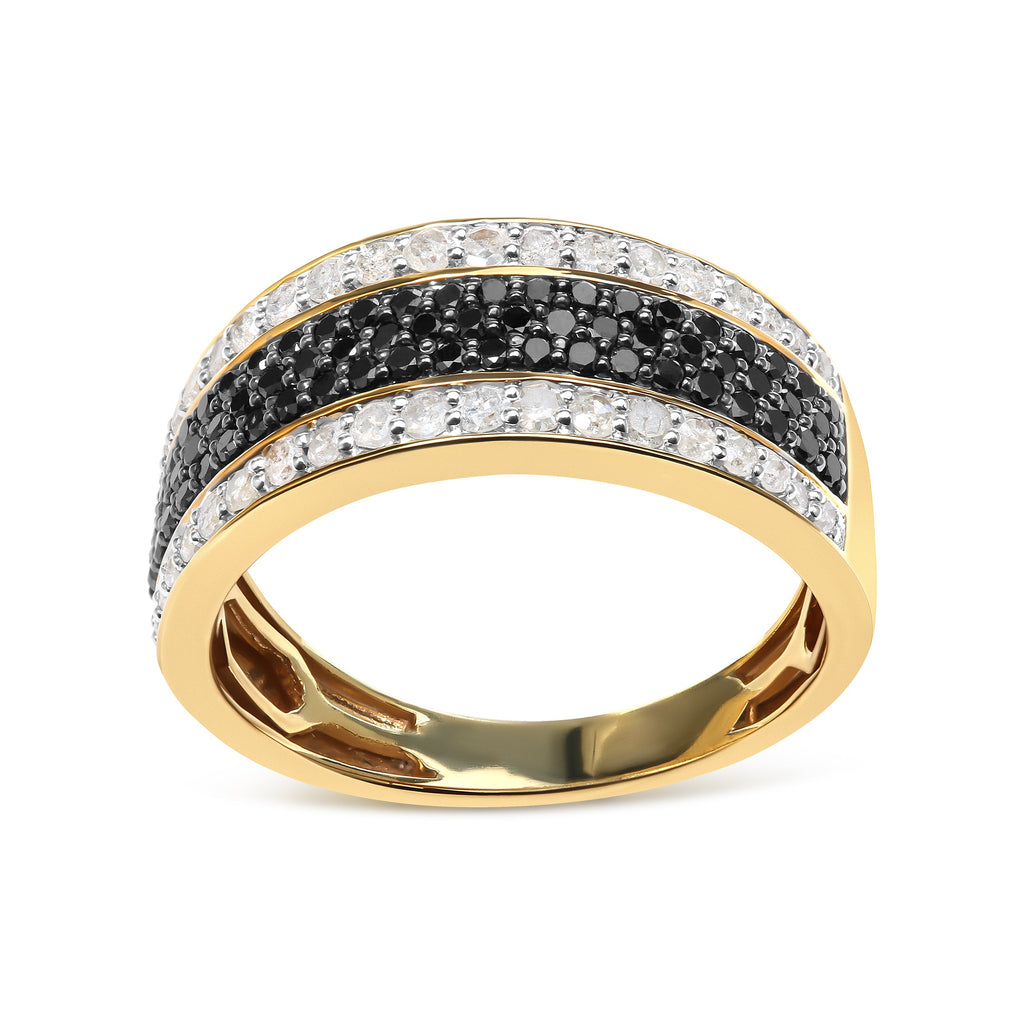 14K Yellow Gold Plated .925 Sterling Silver 1 1/4 Cttw White and Black Treated Diamond Multi Row Band (Black/I-J Color, I2-I3 Clarity)