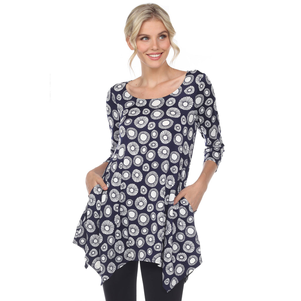 White Mark Women's Printed Geometric Circle Tunic Top (4 Colors Available)