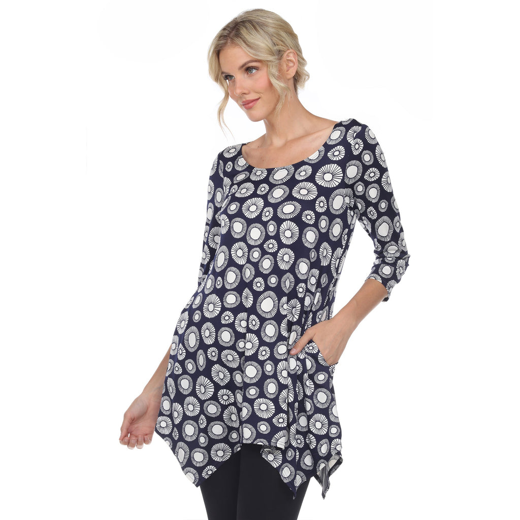 White Mark Women's Printed Geometric Circle Tunic Top (4 Colors Available)