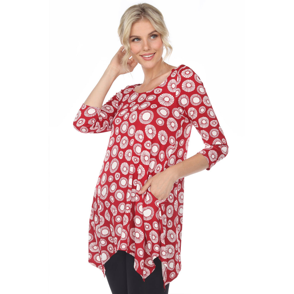 White Mark Women's Printed Geometric Circle Tunic Top (4 Colors Available)