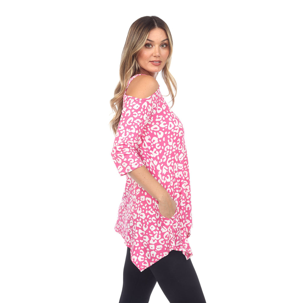 White Mark Women's Leopard Cold Shoulder Tunic (5 Colors Available)