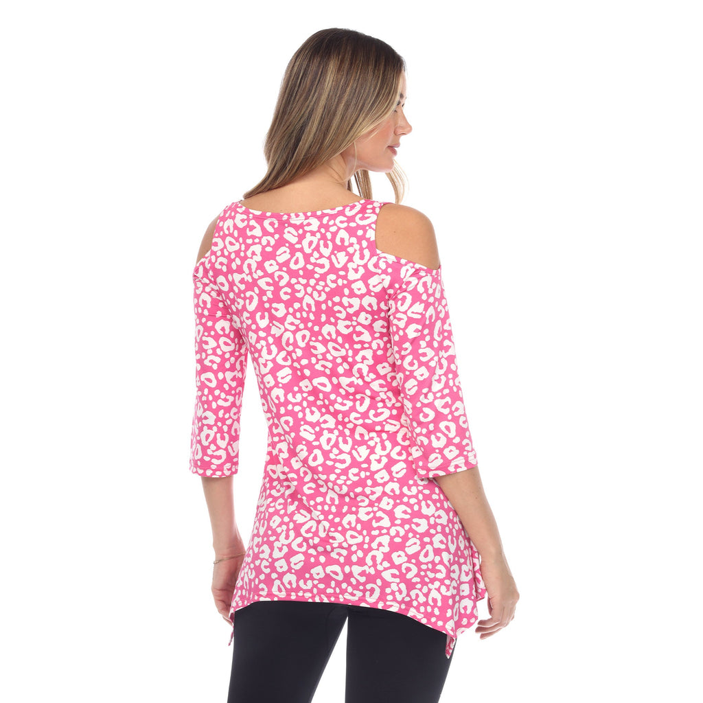 White Mark Women's Leopard Cold Shoulder Tunic (5 Colors Available)