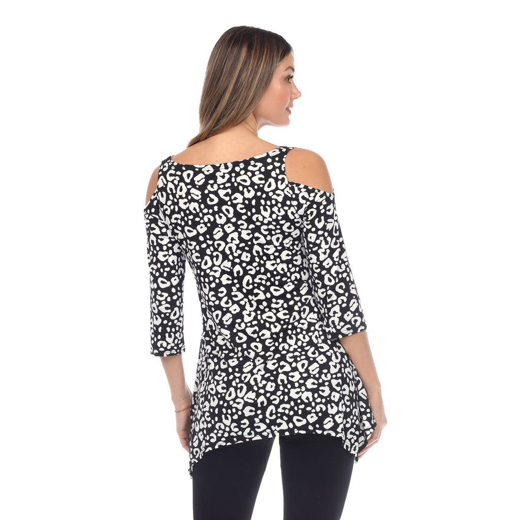 White Mark Women's Leopard Cold Shoulder Tunic (5 Colors Available)