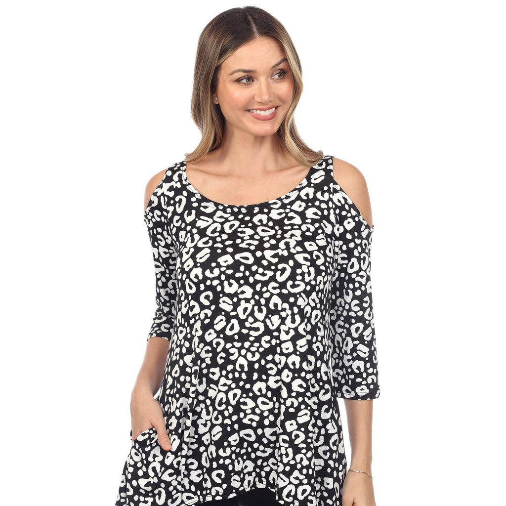 White Mark Women's Leopard Cold Shoulder Tunic (5 Colors Available)