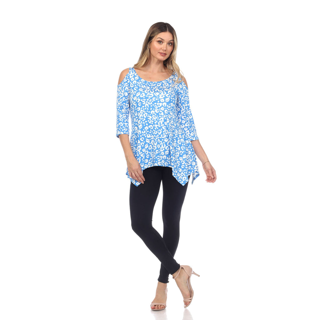 White Mark Women's Leopard Cold Shoulder Tunic (5 Colors Available)