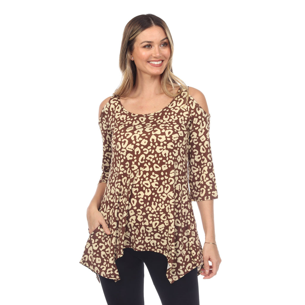 White Mark Women's Leopard Cold Shoulder Tunic (5 Colors Available)