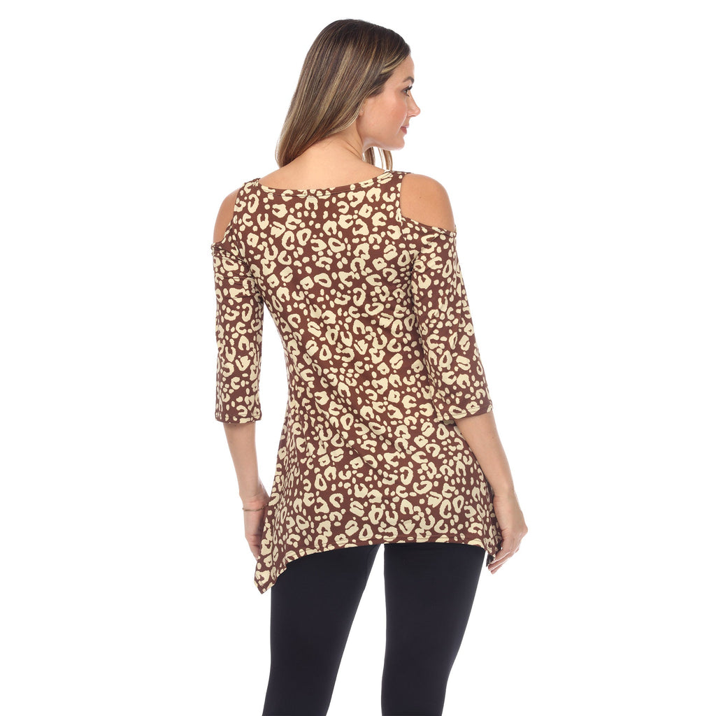 White Mark Women's Leopard Cold Shoulder Tunic (5 Colors Available)