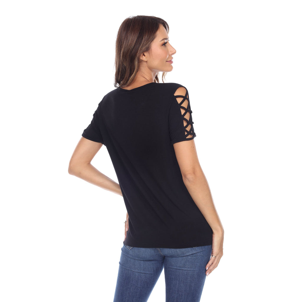 White Mark Women's Keyhole Neck Cutout Short Sleeve Top (7 Colors Available)