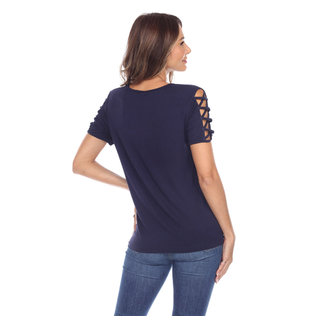 White Mark Women's Keyhole Neck Cutout Short Sleeve Top (7 Colors Available)