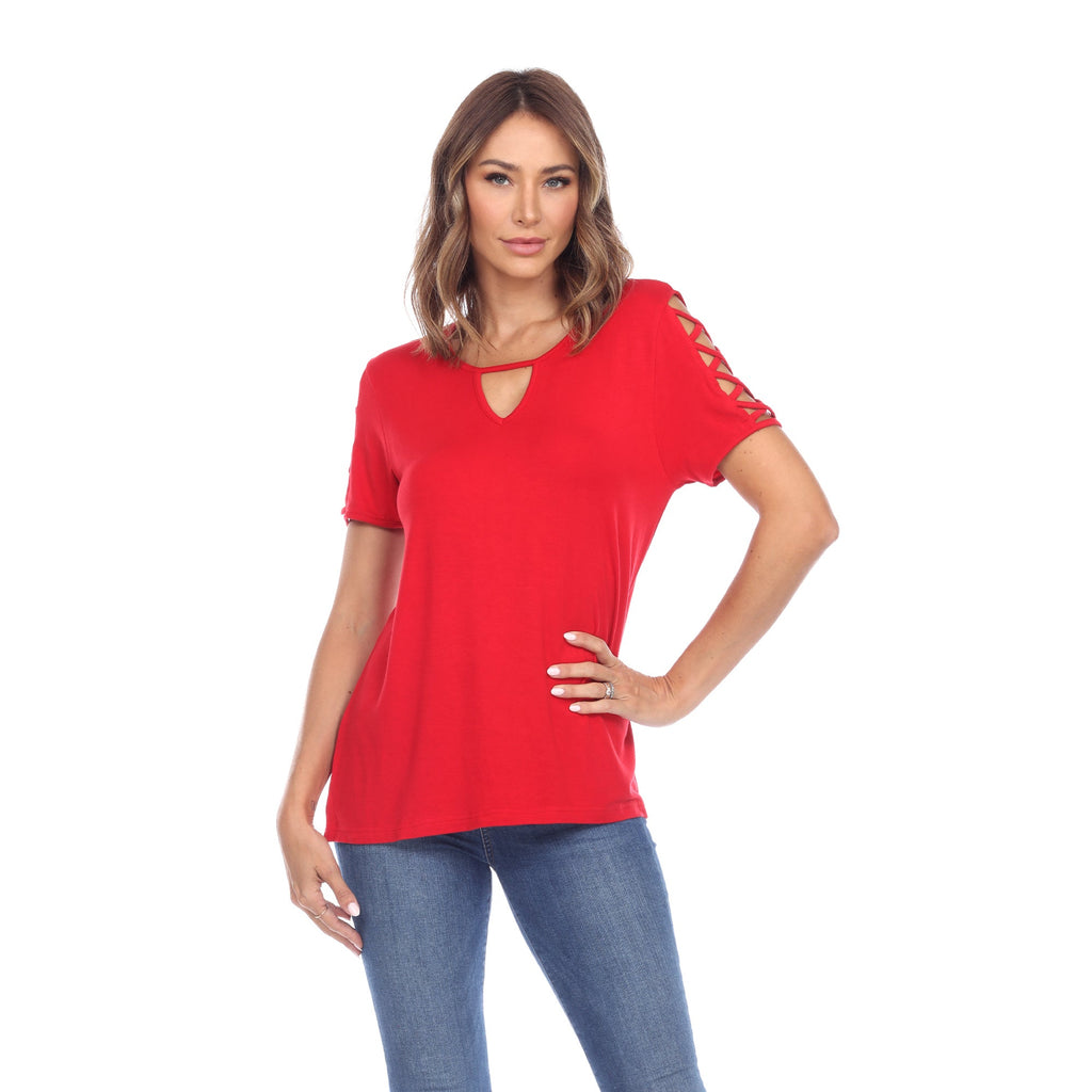 White Mark Women's Keyhole Neck Cutout Short Sleeve Top (7 Colors Available)