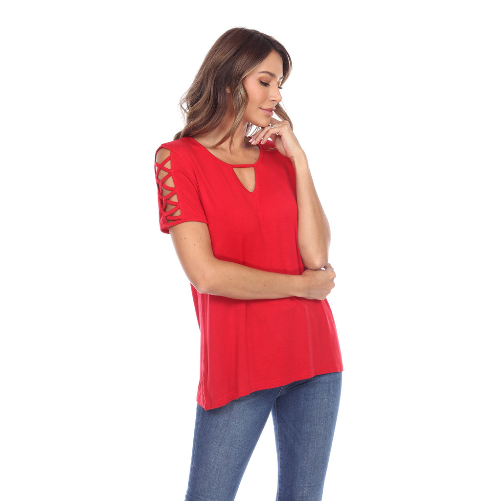 White Mark Women's Keyhole Neck Cutout Short Sleeve Top (7 Colors Available)