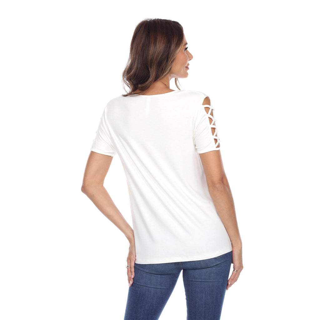 White Mark Women's Keyhole Neck Cutout Short Sleeve Top (7 Colors Available)