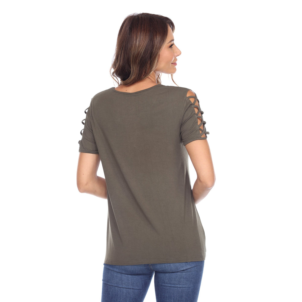 White Mark Women's Keyhole Neck Cutout Short Sleeve Top (7 Colors Available)