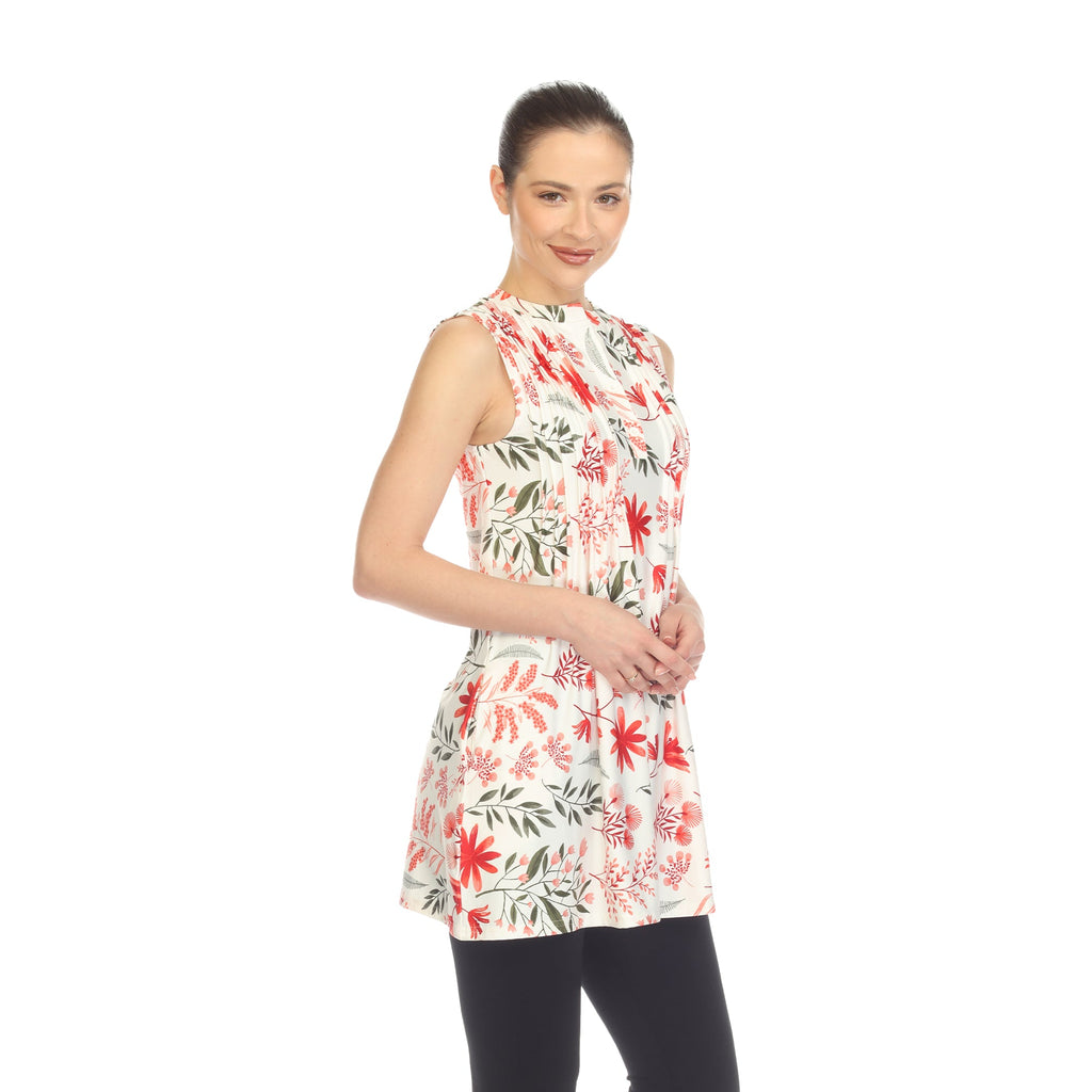 White Mark Women's Floral Sleeveless Tunic Top (6 Colors Available)