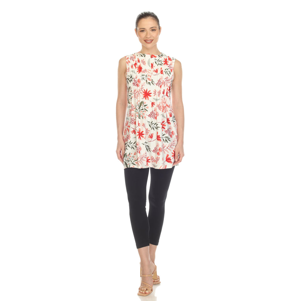 White Mark Women's Floral Sleeveless Tunic Top (6 Colors Available)