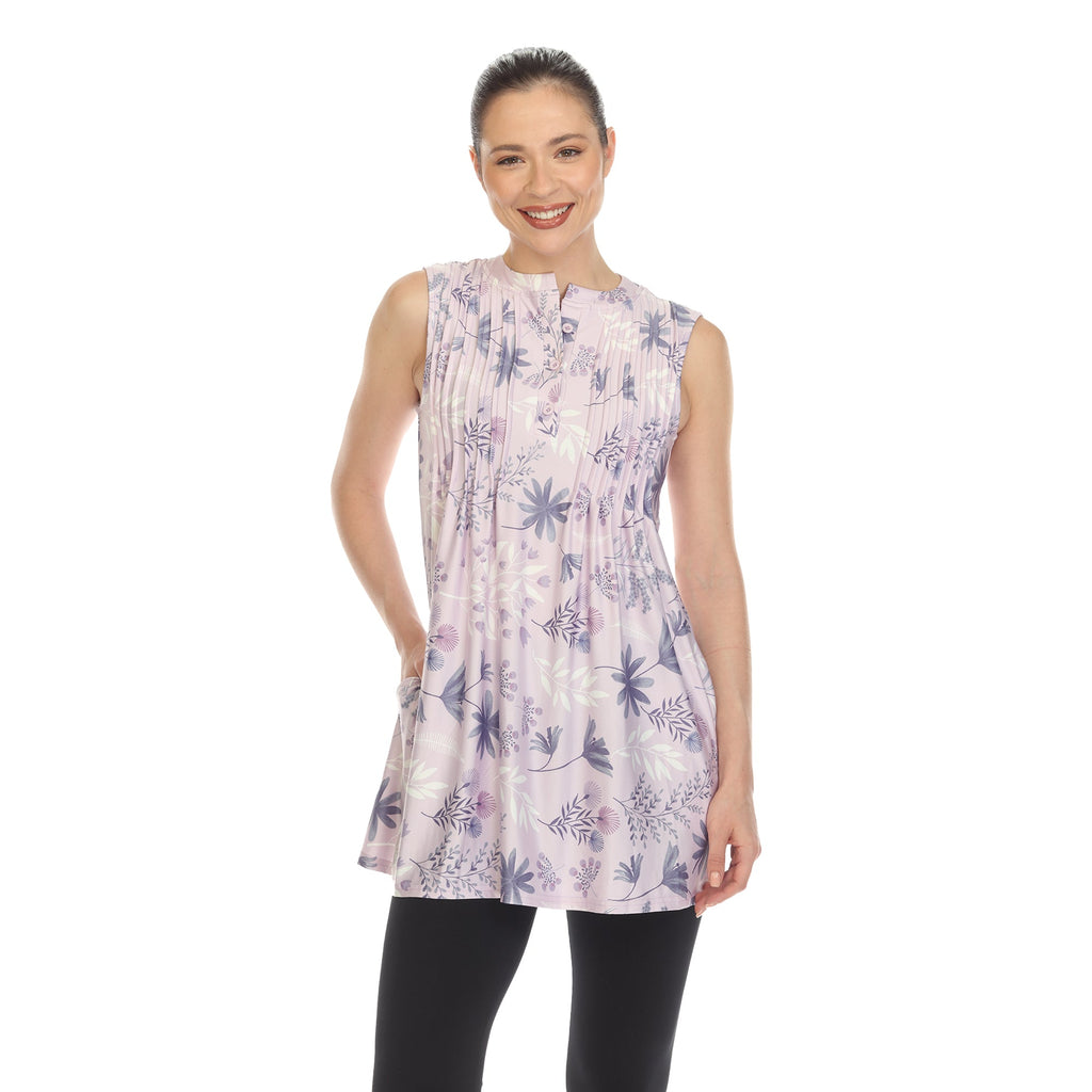 White Mark Women's Floral Sleeveless Tunic Top (6 Colors Available)