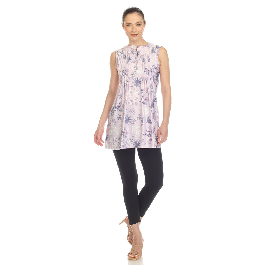 White Mark Women's Floral Sleeveless Tunic Top (6 Colors Available)