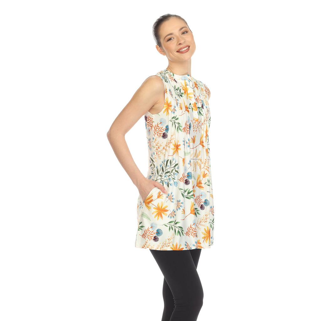 White Mark Women's Floral Sleeveless Tunic Top (6 Colors Available)