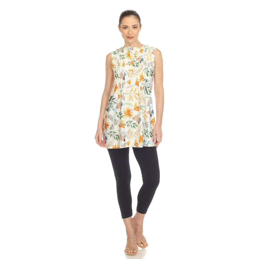 White Mark Women's Floral Sleeveless Tunic Top (6 Colors Available)