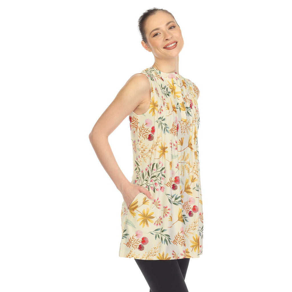 White Mark Women's Floral Sleeveless Tunic Top (6 Colors Available)