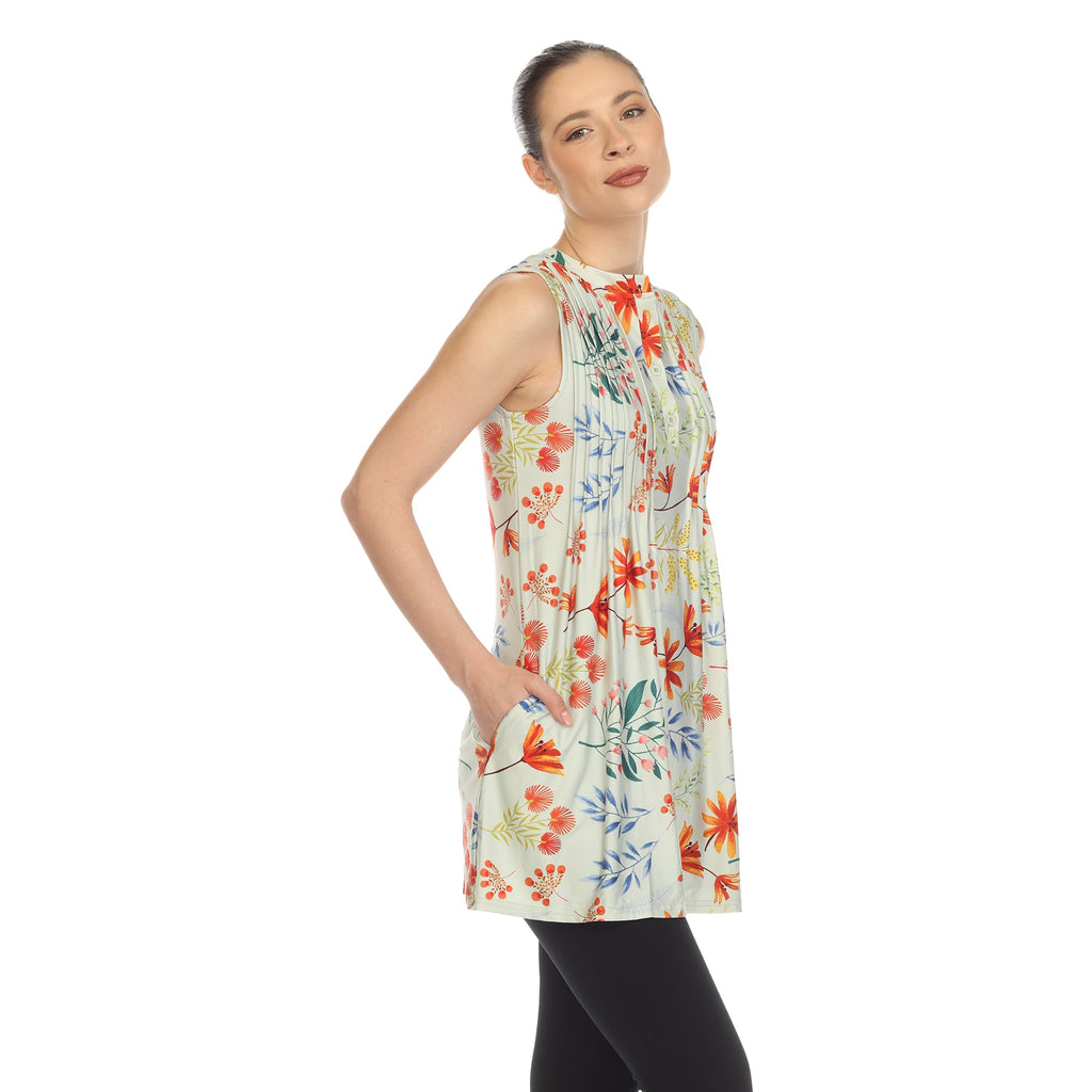 White Mark Women's Floral Sleeveless Tunic Top (6 Colors Available)