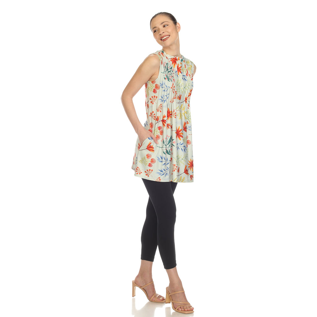 White Mark Women's Floral Sleeveless Tunic Top (6 Colors Available)