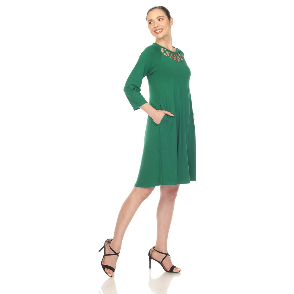 Women's Criss Cross Neckline Swing Midi Dress (8 Colors Available)