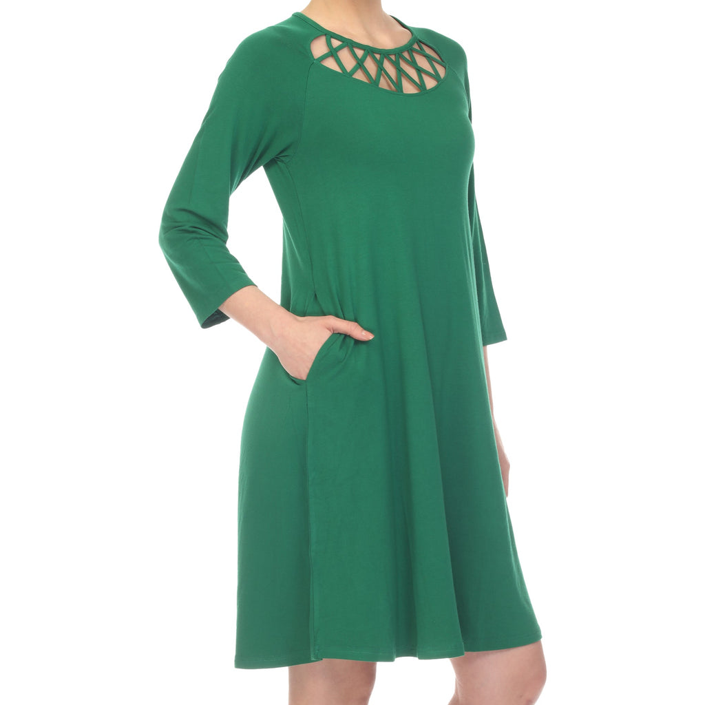 Women's Criss Cross Neckline Swing Midi Dress (8 Colors Available)