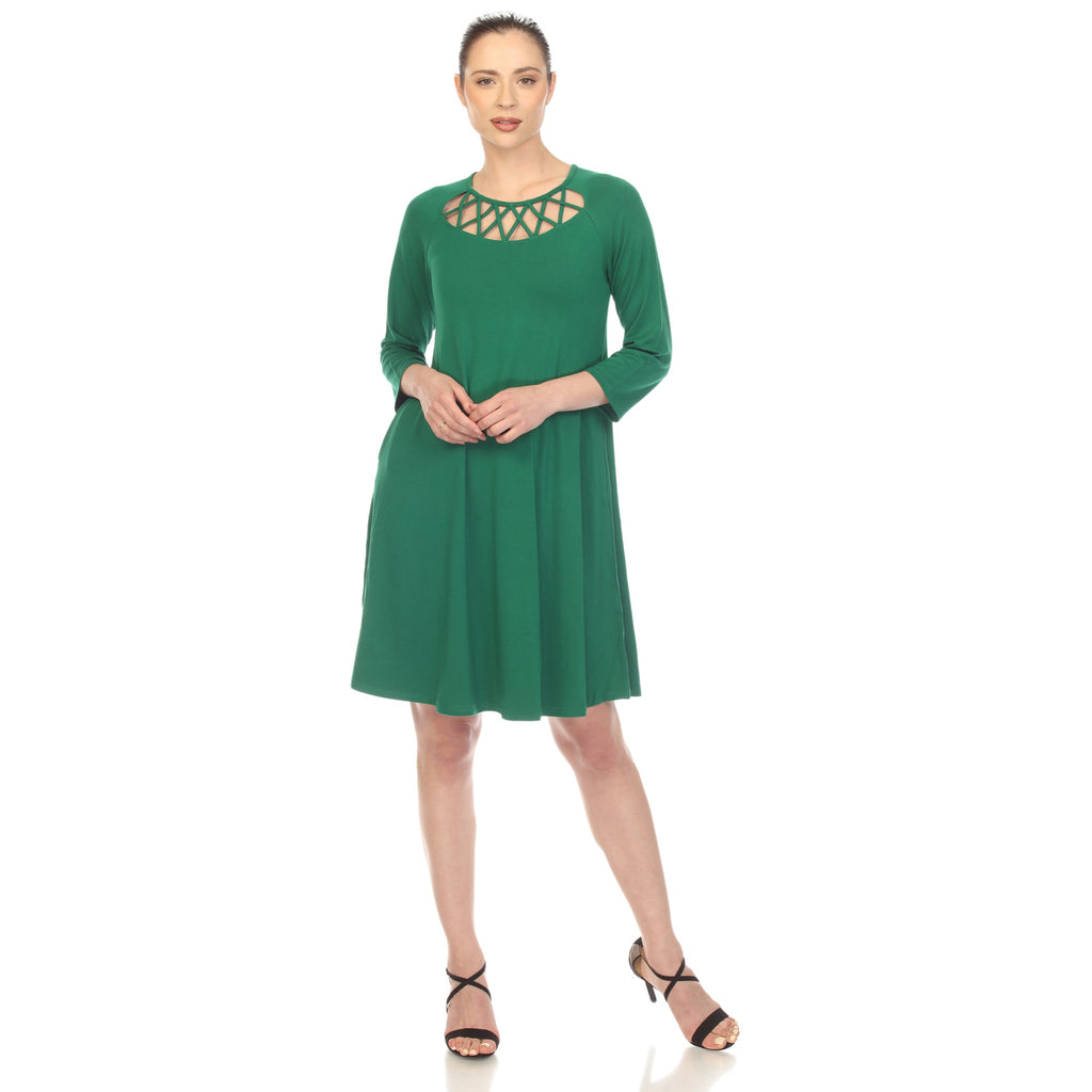 Women's Criss Cross Neckline Swing Midi Dress (8 Colors Available)