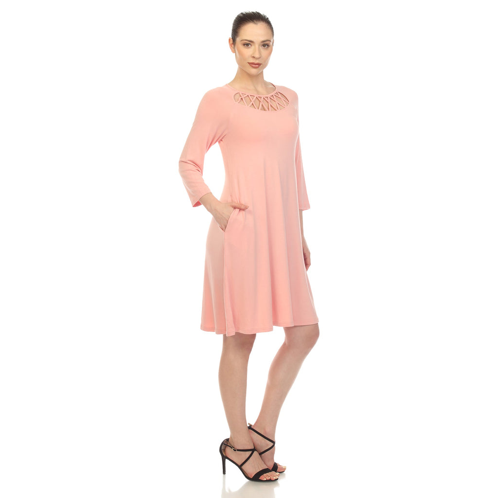 Women's Criss Cross Neckline Swing Midi Dress (8 Colors Available)